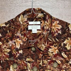 AUTUMN LEAVES CHRISTOPHER BANKS Faux Suede JEAN JACKET Stretch Brown Orange PM
